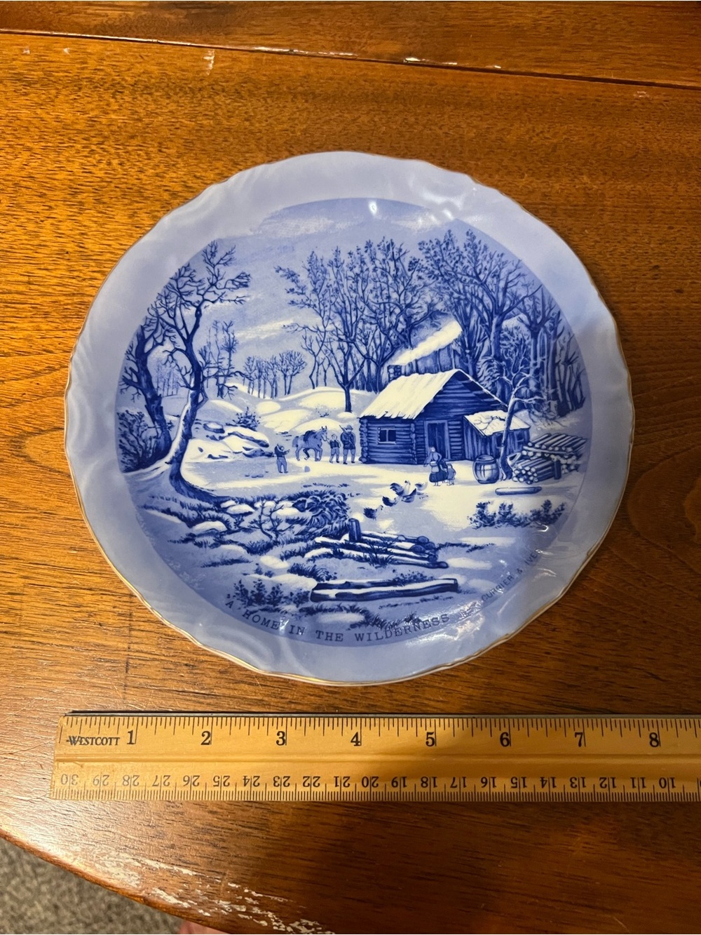 Blue and White Winter Cabin Decorative Plate